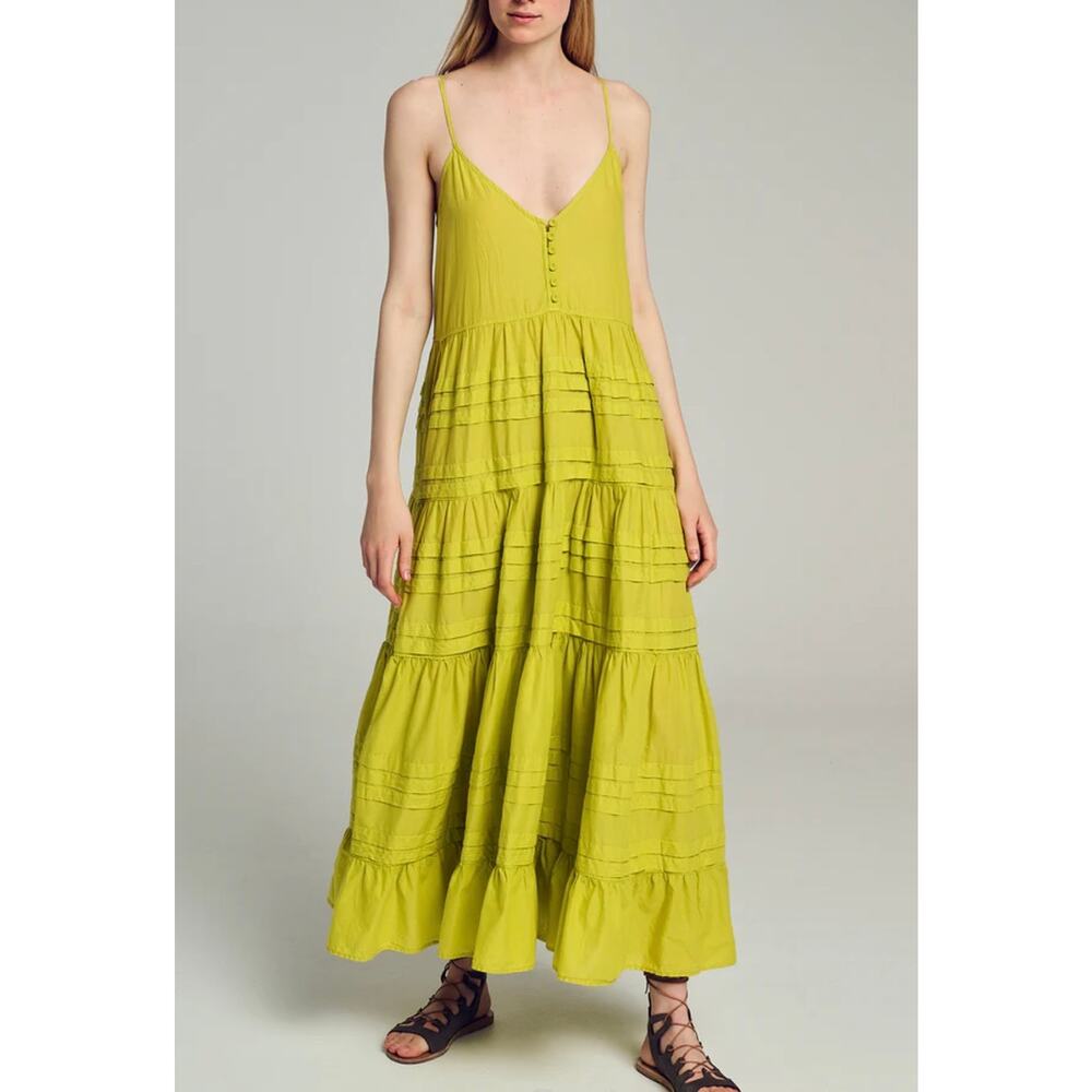 Anthropology Devotion Twins Ftelia Lime Green Maxi Dress Open Back Size Medium